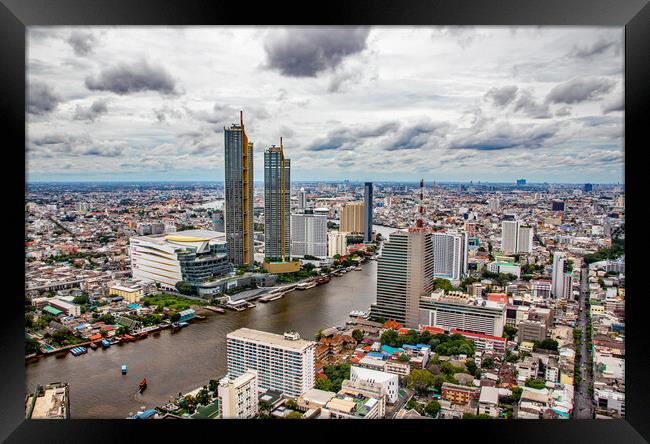 Bangkok,view to the skyscraper, the Cityscape and the Chao Phraya River of Metropolis Framed Print by Wilfried Strang