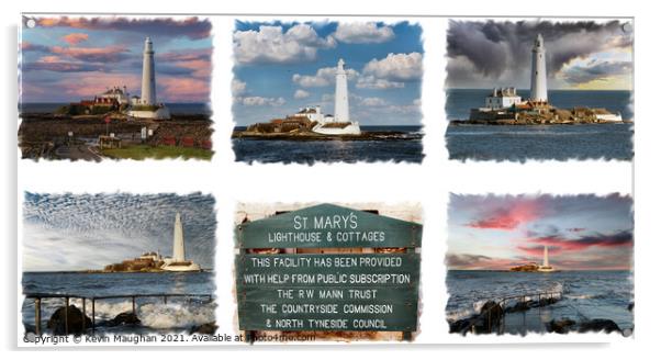 St Marys Lighthouse Whitley Bay North Tyneside Collage Acrylic by Kevin Maughan