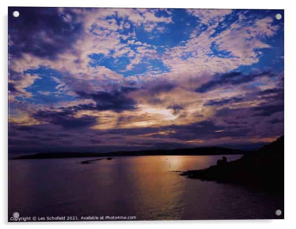 Plymouth Sunset at The Sound  Acrylic by Les Schofield