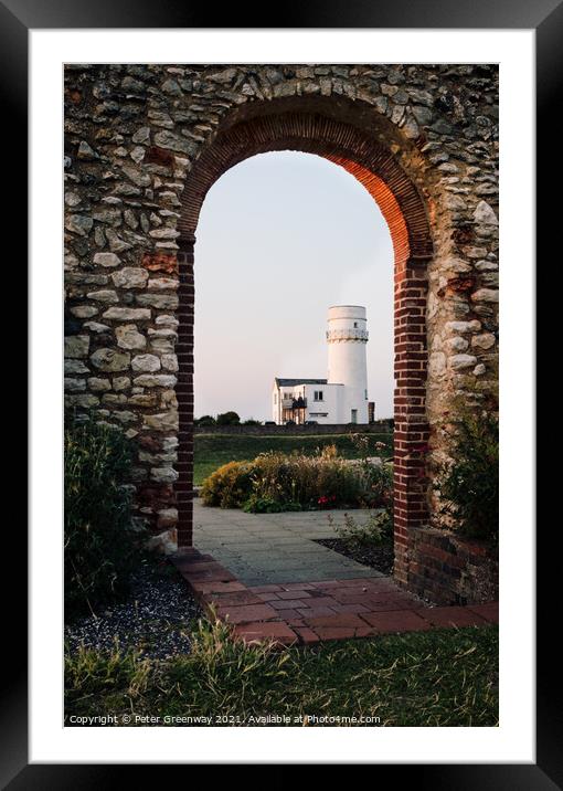 The Lighthouse In Old Hunstanton At Sunset Through The Archway Of Framed Mounted Print by Peter Greenway