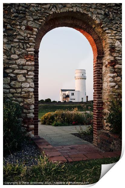 The Lighthouse In Old Hunstanton At Sunset Through The Archway Of Print by Peter Greenway