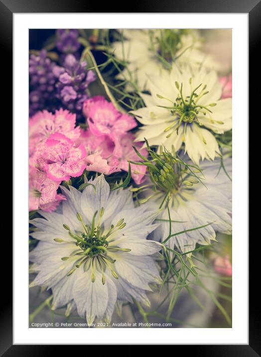 Floral Arrangement Featuring Love-In-A-Mist Flowers Framed Mounted Print by Peter Greenway