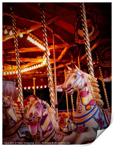 Children's Vintage Fairground Carousel Ride Print by Peter Greenway