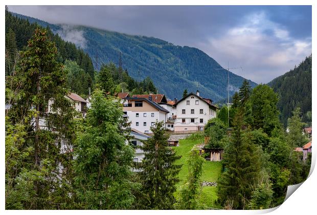 Typical village in the Austrian Alps Print by Erik Lattwein
