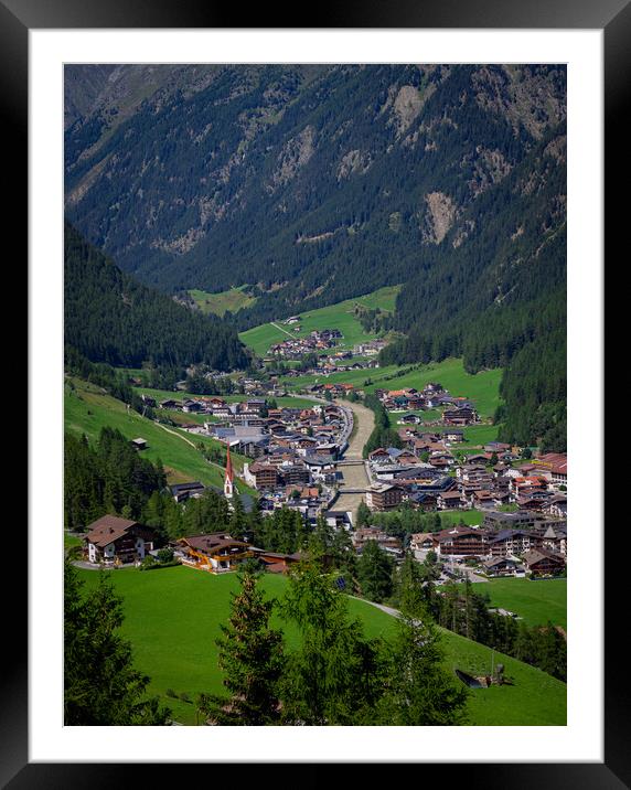 Aerial view over the village of Soelden in Austria Framed Mounted Print by Erik Lattwein