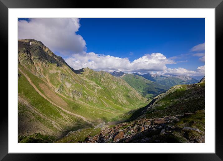 Wonderful landscape of Timmelsjoch mountain range in the Austrian Alps Framed Mounted Print by Erik Lattwein