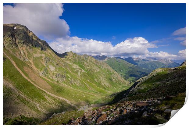 Wonderful landscape of Timmelsjoch mountain range in the Austrian Alps Print by Erik Lattwein