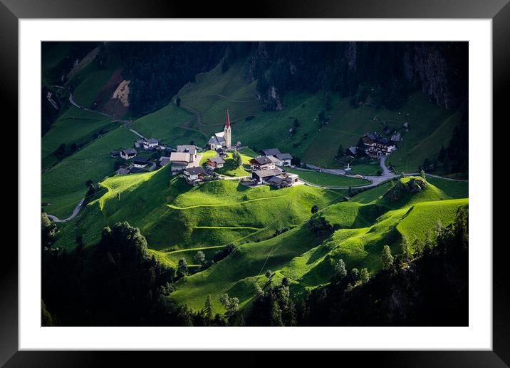 Amazing village with chapel in the South Tyrolean Alps in Italy Framed Mounted Print by Erik Lattwein