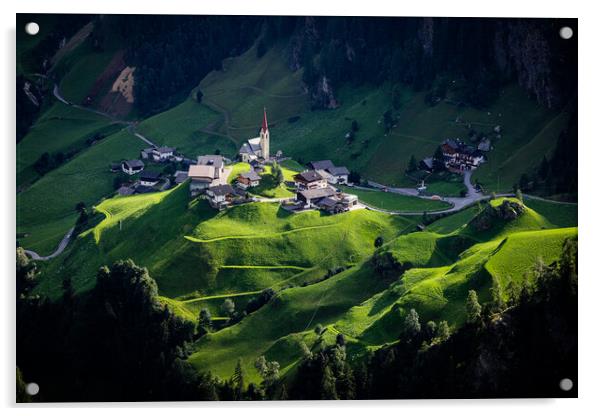 Amazing village with chapel in the South Tyrolean Alps in Italy Acrylic by Erik Lattwein