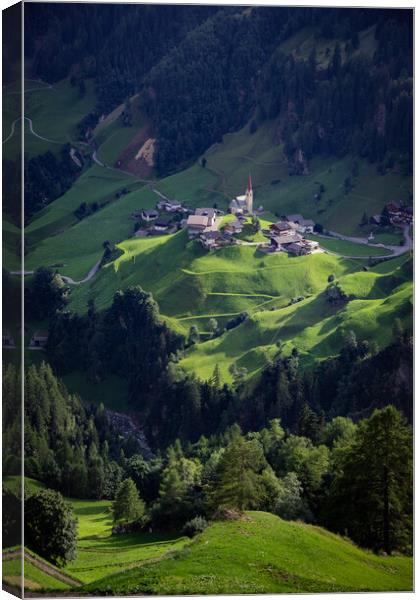 Amazing village with chapel in the South Tyrolean Alps in Italy Canvas Print by Erik Lattwein