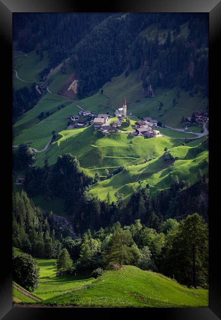 Amazing village with chapel in the South Tyrolean Alps in Italy Framed Print by Erik Lattwein