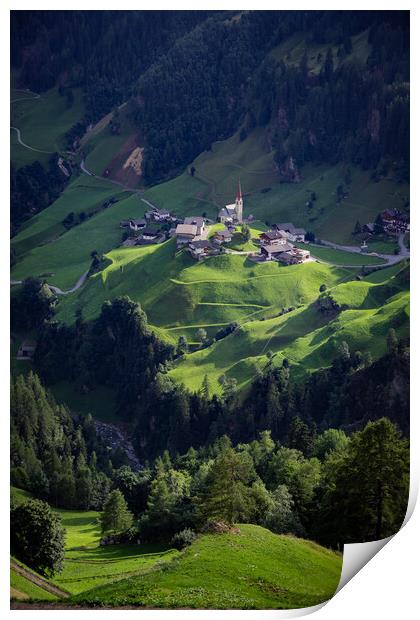 Amazing village with chapel in the South Tyrolean Alps in Italy Print by Erik Lattwein