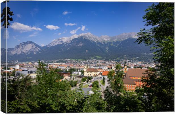 Aerial view over the city of Innsbruck in Austria Canvas Print by Erik Lattwein
