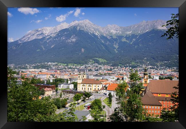 Aerial view over the city of Innsbruck in Austria Framed Print by Erik Lattwein