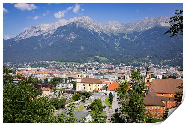 Aerial view over the city of Innsbruck in Austria Print by Erik Lattwein