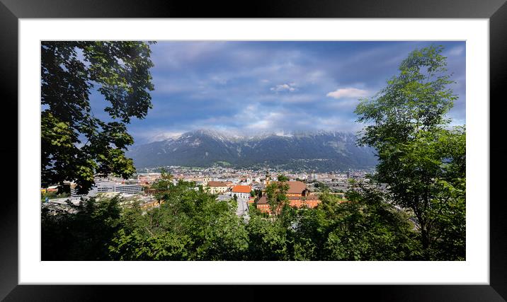 Aerial view over the city of Innsbruck in Austria Framed Mounted Print by Erik Lattwein