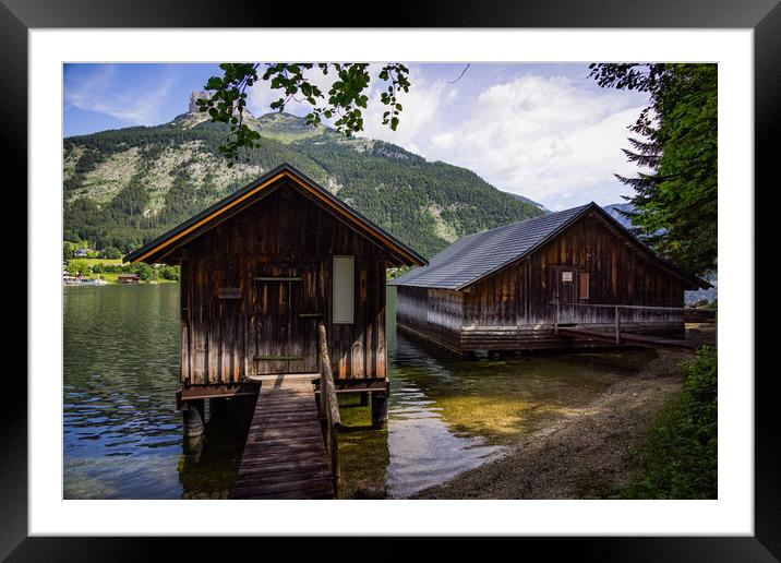Wooden huts at Lake Altaussee in Austria Framed Mounted Print by Erik Lattwein