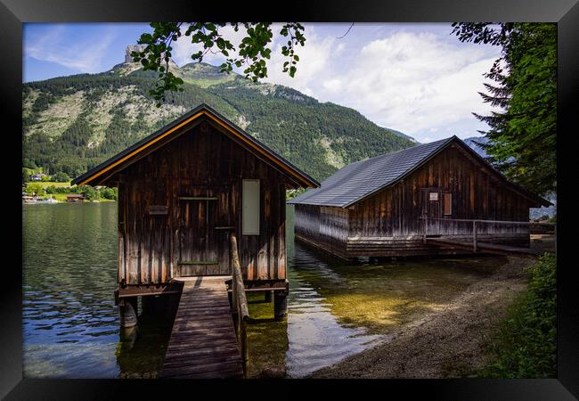 Wooden huts at Lake Altaussee in Austria Framed Print by Erik Lattwein