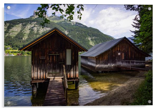 Wooden huts at Lake Altaussee in Austria Acrylic by Erik Lattwein