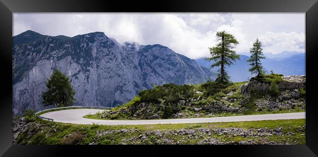 Typical panoramic view in the Austrian Alps with mountains and fir trees - Mount Loser Altaussee Framed Print by Erik Lattwein