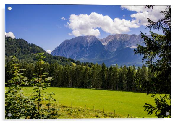 Typical panoramic view in the Austrian Alps with mountains and fir trees - Mount Loser Altaussee Acrylic by Erik Lattwein