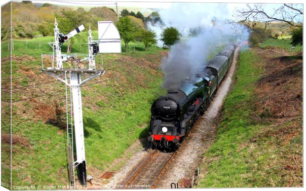 Steam Train Through Dorset Countryside Canvas Print by Roger Mechan