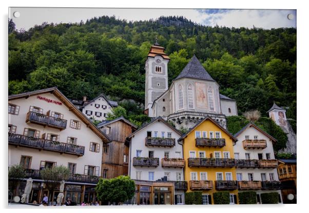 Beautiful Hallstatt in Austria - a very popular place in the Austrian Alps - HALLSTATT, AUSTRIA, EUROPE - JULY 30, 2021 Acrylic by Erik Lattwein