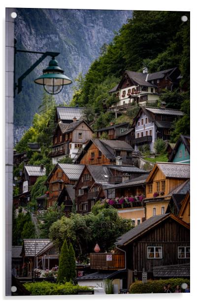 The amazing houses of Hallstatt in Austria - HALLSTATT, AUSTRIA, EUROPE - JULY 30, 2021 Acrylic by Erik Lattwein
