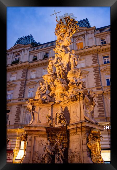 The Column of The Trinity in Vienna also called Plaque column in the city center - VIENNA, AUSTRIA, EUROPE - AUGUST 1, 2021 Framed Print by Erik Lattwein