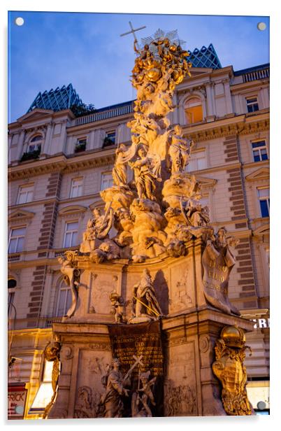 The Column of The Trinity in Vienna also called Plaque column in the city center - VIENNA, AUSTRIA, EUROPE - AUGUST 1, 2021 Acrylic by Erik Lattwein