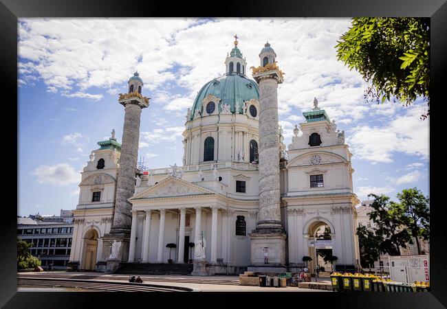 Famous Karls Church in Vienna - VIENNA, AUSTRIA, EUROPE - AUGUST 1, 2021 Framed Print by Erik Lattwein