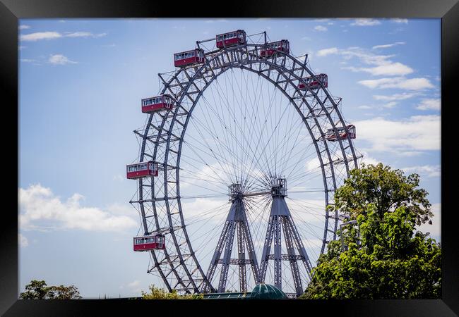 Vienna Ferris Wheel at Prater Entertainment Park - VIENNA, AUSTRIA, EUROPE - AUGUST 1, 2021 Framed Print by Erik Lattwein
