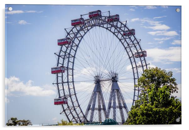 Vienna Ferris Wheel at Prater Entertainment Park - VIENNA, AUSTRIA, EUROPE - AUGUST 1, 2021 Acrylic by Erik Lattwein