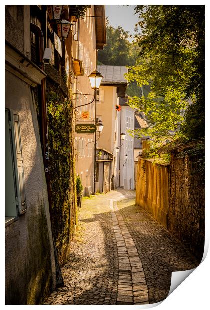 Small lanes in the old town of Salzburg - SALZBURG, AUSTRIA, EUROPE - AUGUST 3, 2021 Print by Erik Lattwein