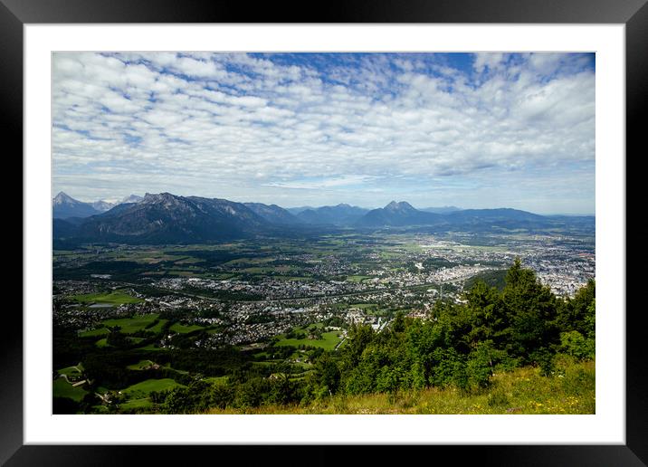 Aerial view over the city of Salzburg in Austria Framed Mounted Print by Erik Lattwein
