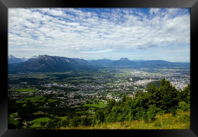 Aerial view over the city of Salzburg in Austria Framed Print by Erik Lattwein