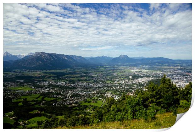 Aerial view over the city of Salzburg in Austria Print by Erik Lattwein