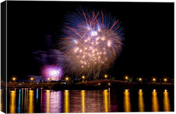 Fireworks over the Venetian Bridge Canvas Print by Roger Green