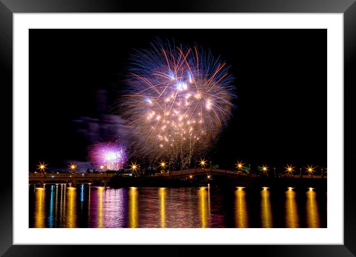 Fireworks over the Venetian Bridge Framed Mounted Print by Roger Green