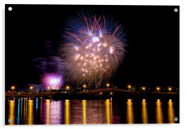 Fireworks over the Venetian Bridge Acrylic by Roger Green