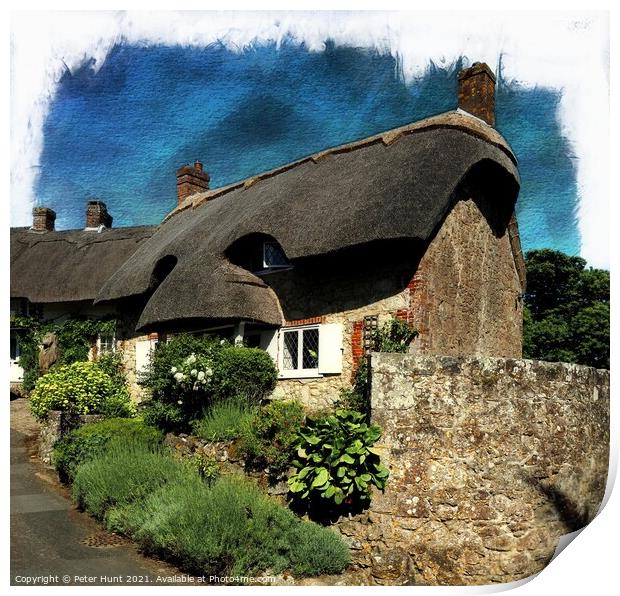 Godshill Thatched Cottage Print by Peter Hunt