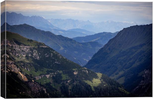 Wonderful panoramic view over the mountains in the Austrian Alps Canvas Print by Erik Lattwein