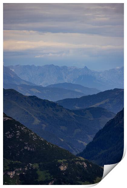 View from Grossglockner High Alpine Road in Austria over the mountains Print by Erik Lattwein