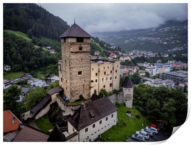Landeck Castle in the Tyrolean village of Landeck in Austria - ISCHGL, AUSTRIA, EUROPE - AUGUST 5, 2021 Print by Erik Lattwein