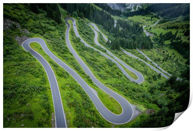 The bending road of Silvretta High Alpine Road in Austria Montafon Print by Erik Lattwein