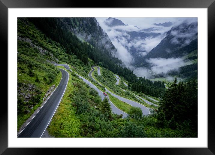 The bending road of Silvretta High Alpine Road in Austria Montafon Framed Mounted Print by Erik Lattwein