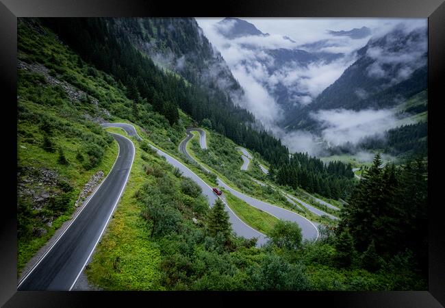 The bending road of Silvretta High Alpine Road in Austria Montafon Framed Print by Erik Lattwein