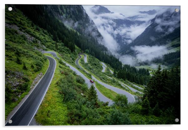 The bending road of Silvretta High Alpine Road in Austria Montafon Acrylic by Erik Lattwein