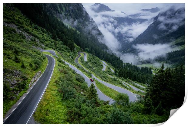 The bending road of Silvretta High Alpine Road in Austria Montafon Print by Erik Lattwein