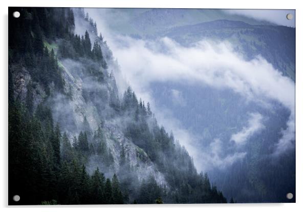 A rainy day in the Austrian Alps with deep clouds and fog Acrylic by Erik Lattwein